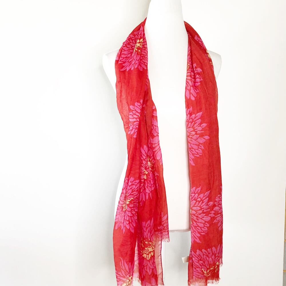 Banana Republic Scarf Pink Floral Fringe One Size 70" X 32"
